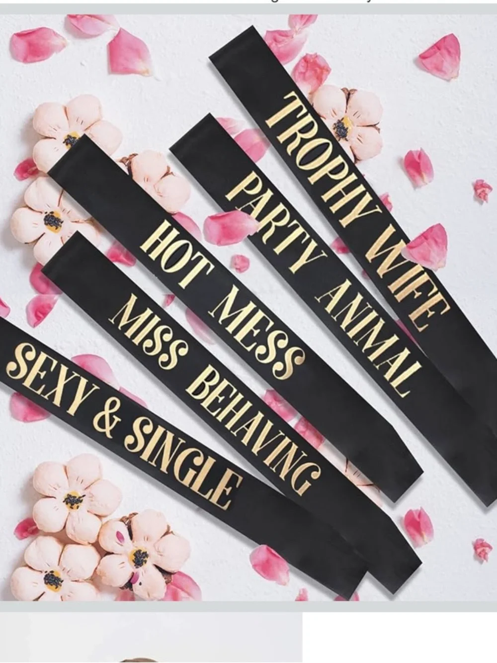 Bridal Party Sash Set in Black, White & Gold - 12 Bachelorette Sashes